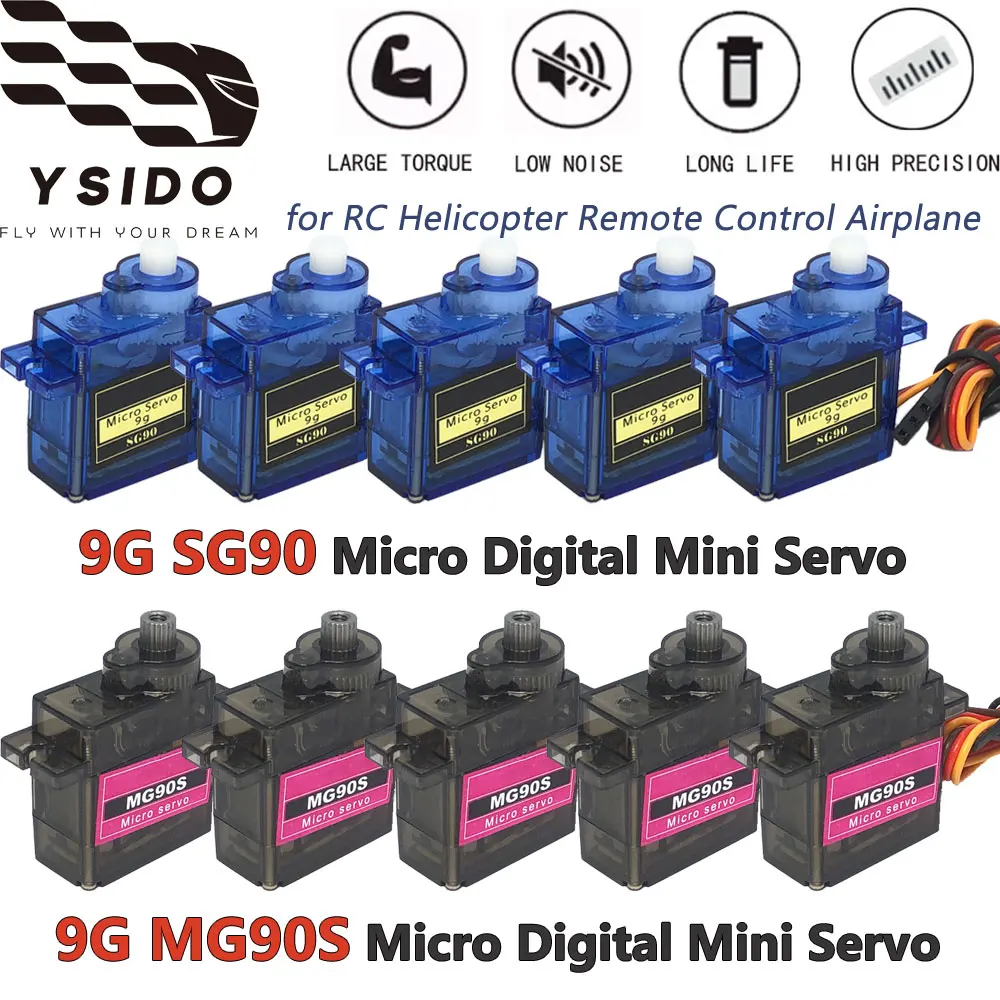 1/5PCS Hoge Kwaliteit SG90 MG90S 9G Micro Digitale Mini Servo 180/360 Graden voor RC Helicopter Vliegtuigen Drone Robot Arm Mini Auto