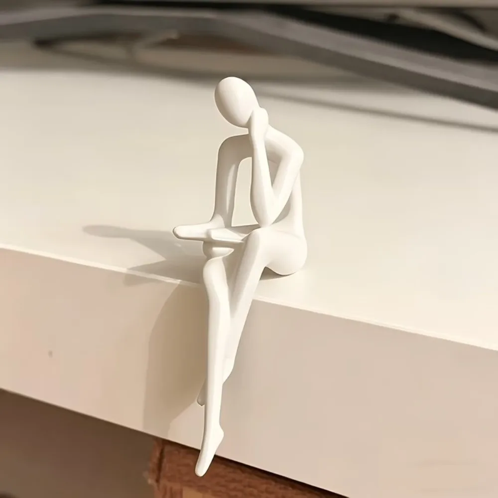 Minimalist Abstract Thinker Sitting Figurine Plastic Modern Edge Sitter Character Sculpture Long Leg Aesthetic