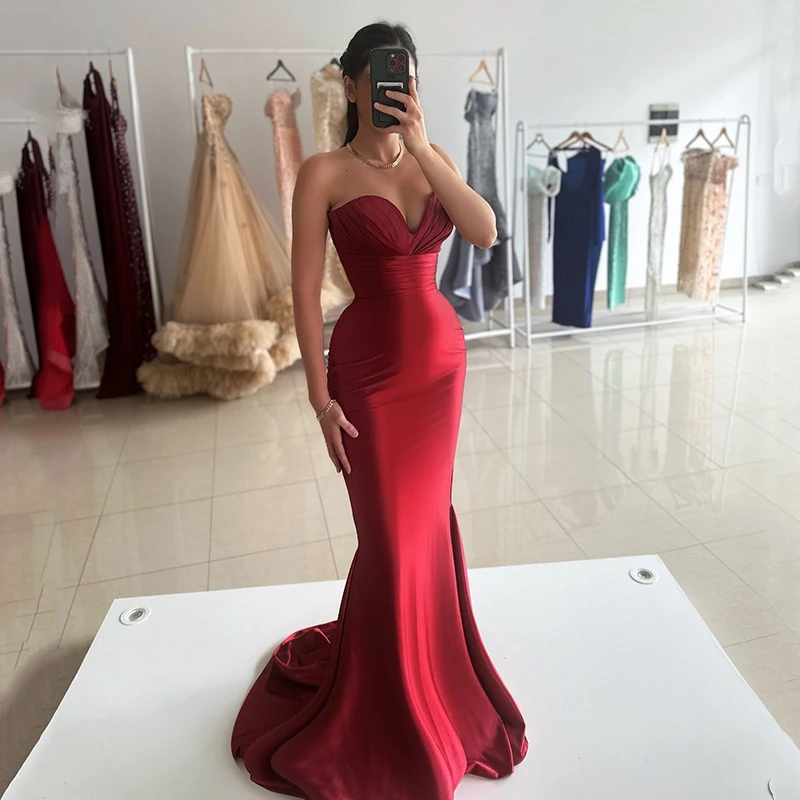 

Thinyfull Sexy Mermaid Prom Evening Dresses Red Sweetheart Floor Length Party Dress Formal Night Cocktail Prom Gowns Plus Size