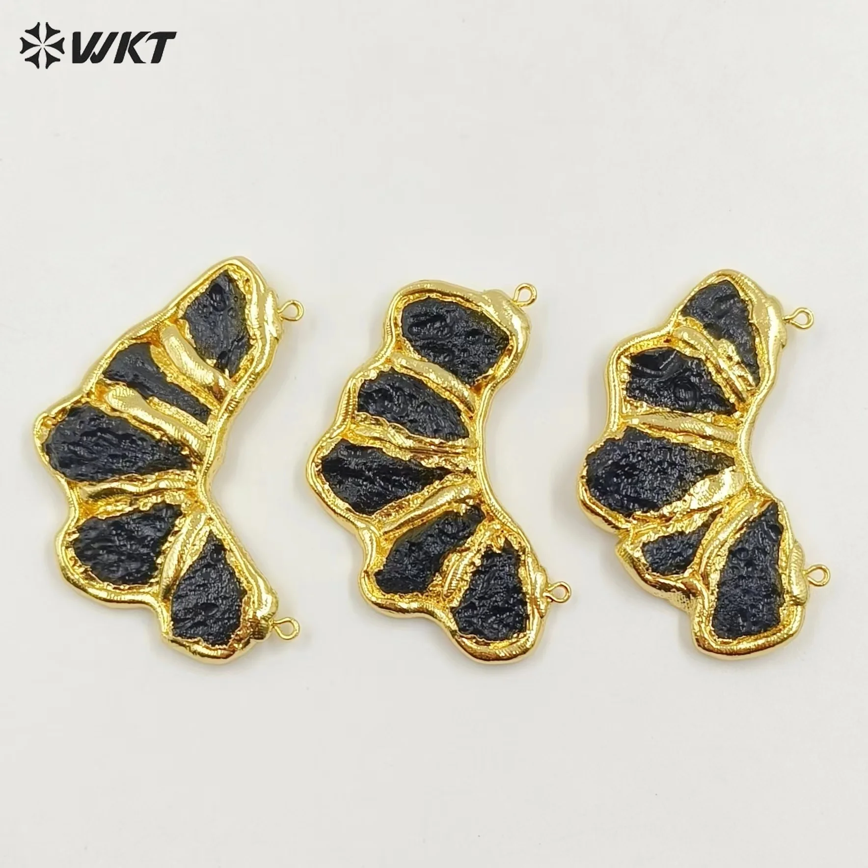 

WT-P1987 2024 New Design Irregular Fan Shaped Gold Plated Natural Black Meteorite Pendant Fashion And Personalized Jewelry