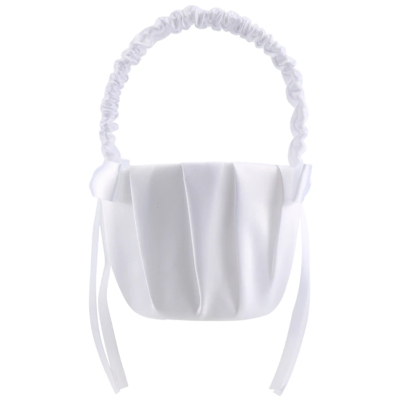 Romantic Bowknot White Satin Wedding Ceremony Party Flower Girl Basket