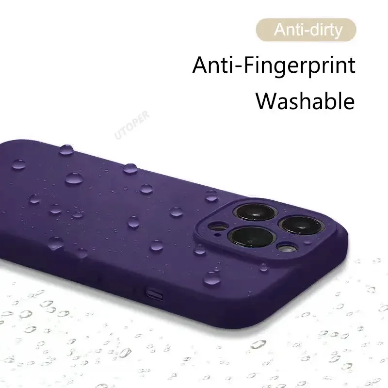 เคสซิลิโคนสี่เหลี่ยมสีม่วงเข้มของแท้ใหม่สำหรับ iPhone 15 14 11 13 12 PRO MAX MINI XR 14 15 PLUS