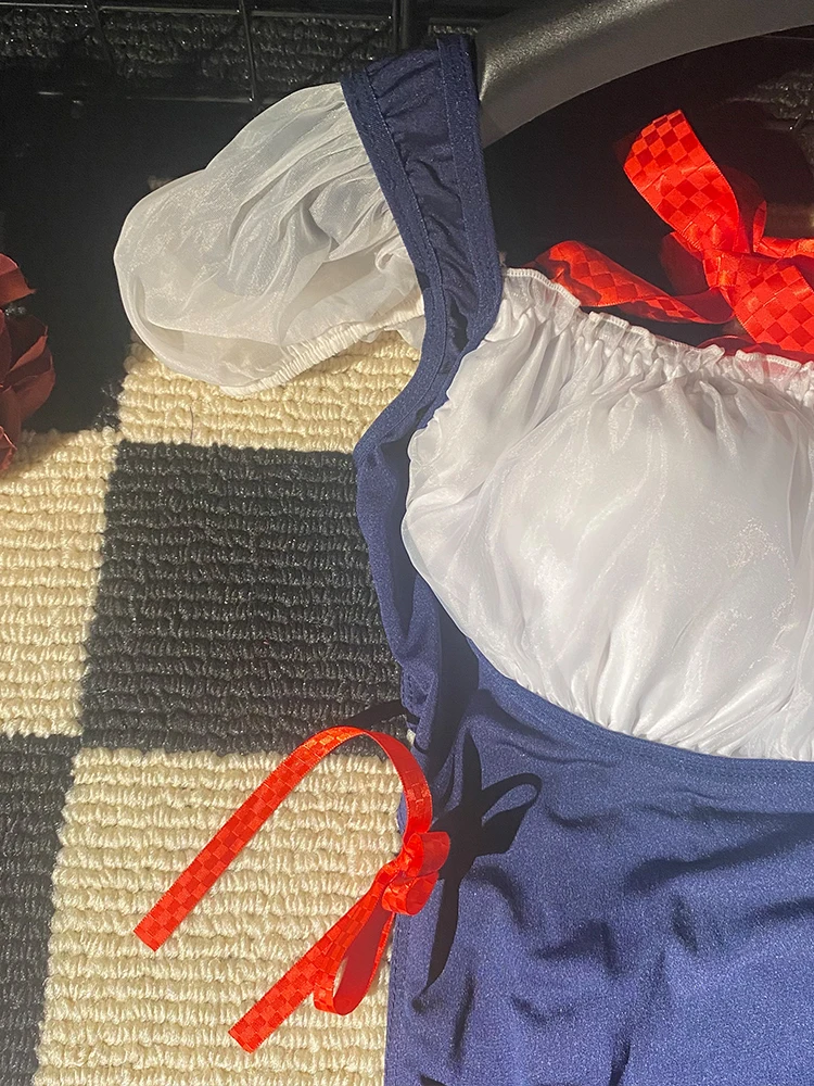 Women's Sexy Lingerie Hollow Out Lolita Embroidery Lace Split Dress Suit Mesh Sheer Traditional Embroidered Stripe Cheongsam Set