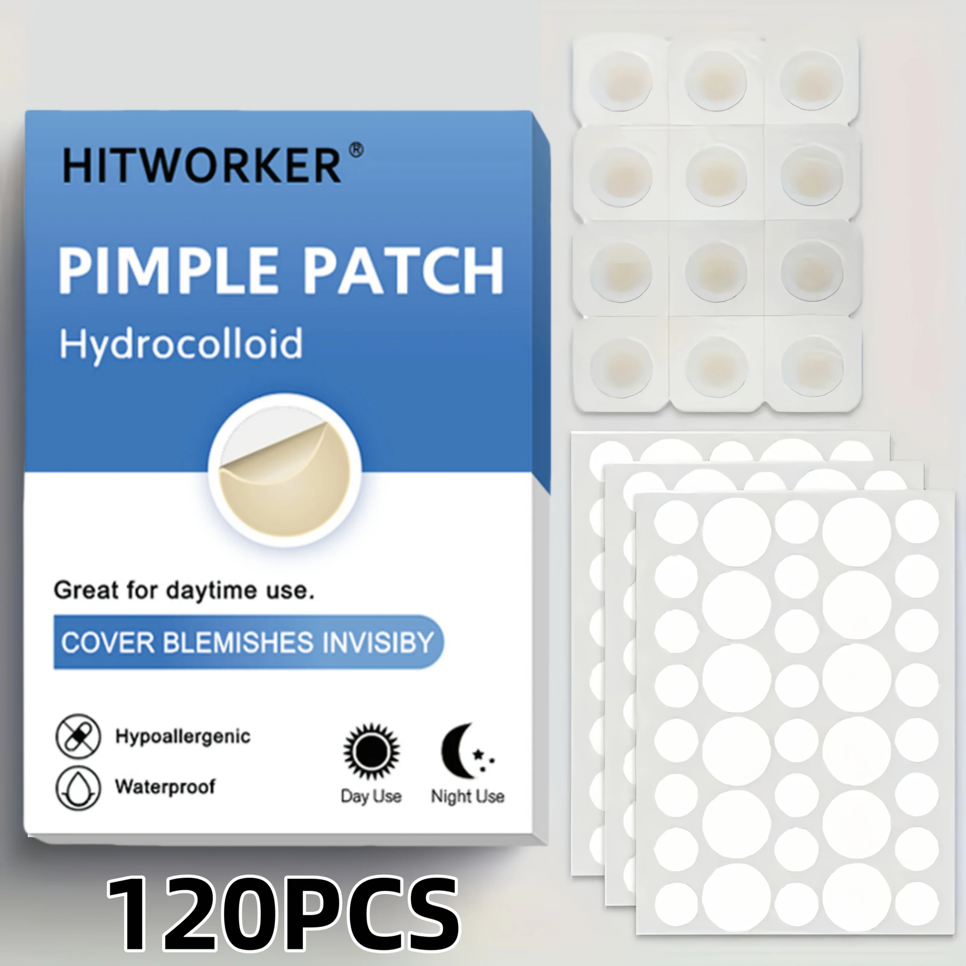 120 قطعة من ملصقات هيدروجيل، رقع حب الشباب غير المرئية باللون البيج الفاتح ليلاً ونهارًا، مضادة للرؤوس السوداء والرؤوس البيضاء، غطاء غير لاصق لـ Te #1