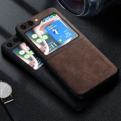 Premium Luxury leather Phone Case for Samsung Galaxy Z Flip 5 4 3  Retro Business Style Solid color funda capa cover