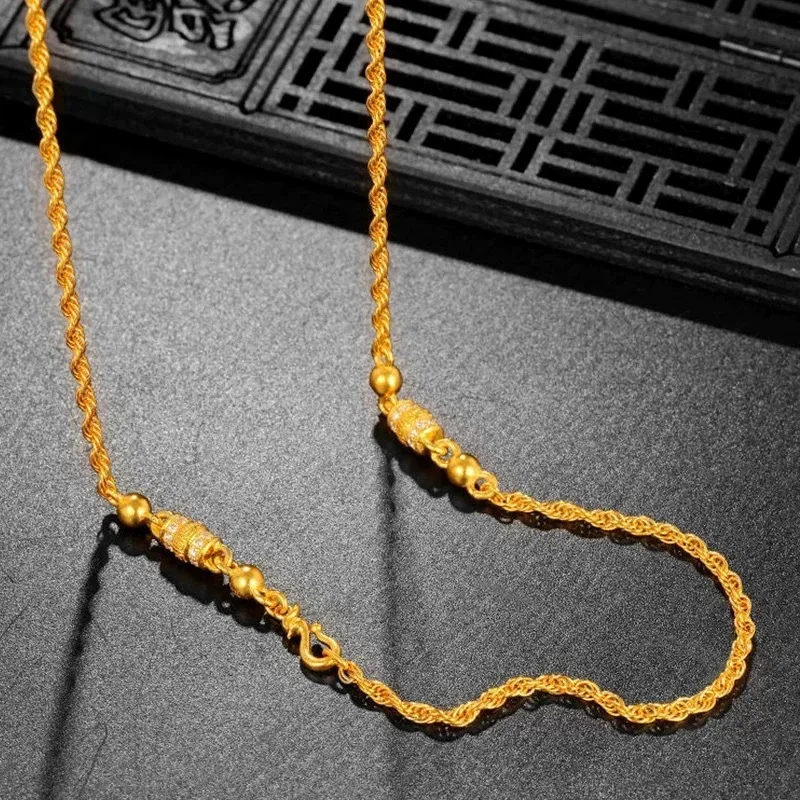 

Luxury 24K 9999 Pure Gold real gold Women's Phoenix Twist Necklace