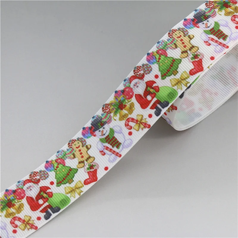 DUWES 50yards Christmas Cat Sloth Deer Printed Grosgrain Ribbon Accessory Hairbow Headwear Decoration DIY Wholesale OEM D1661