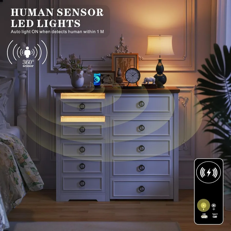 طاولة مكياج مكتبية 3 في 1 للمزرعة مع مرآة إضاءة قابلة للطي 3 ألوان ومقعد مخفي ومحطة شحن مستشعر الجسم فاني