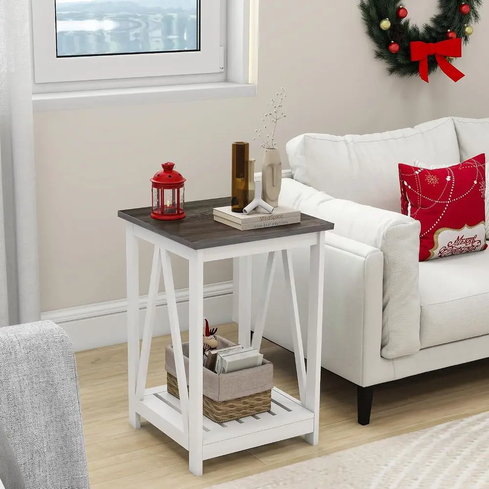 Modern Slat-Design Accent Table, Durable and Stylish for Living Spaces, Grey