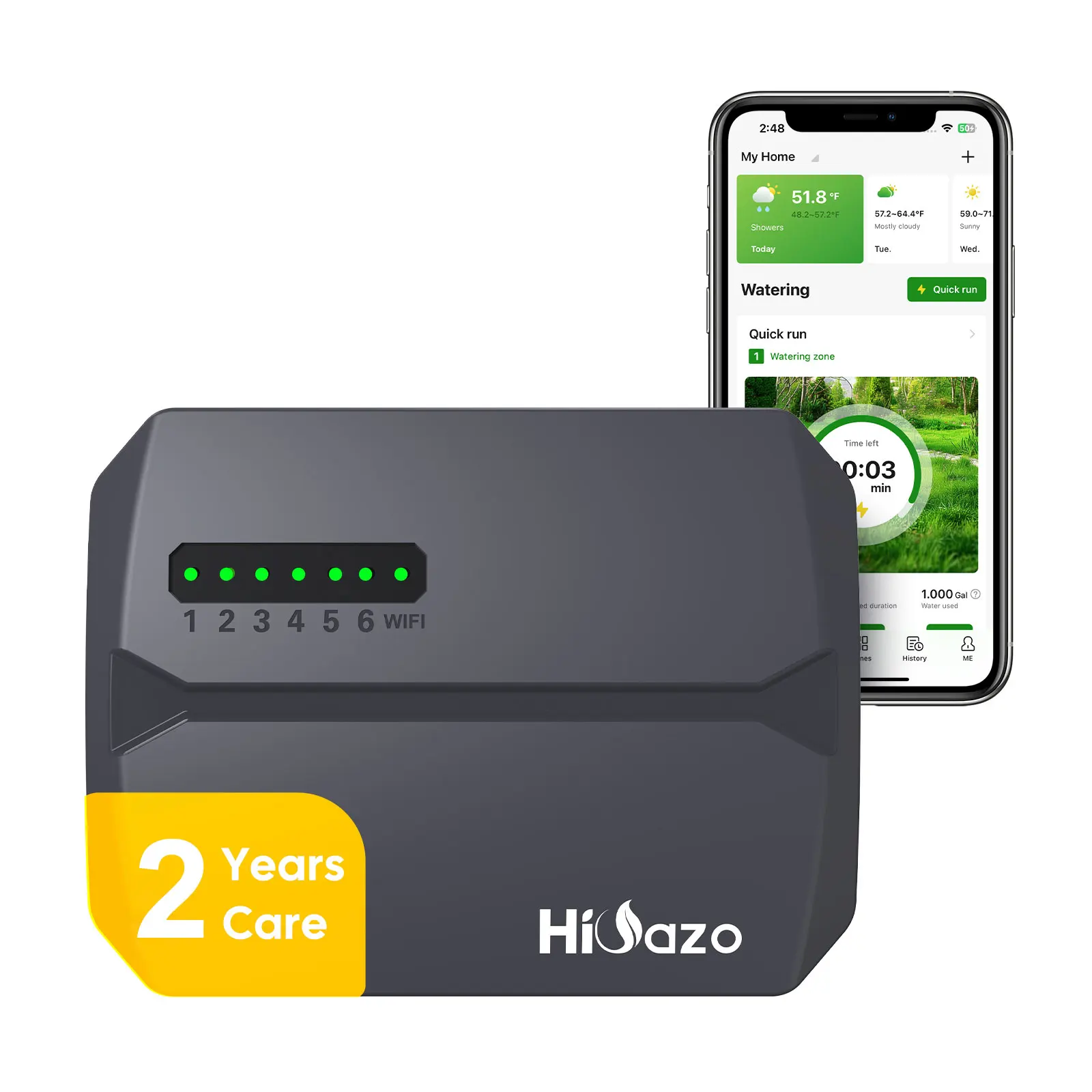 HiOazo 6 Zones Wireless Irrigation Controller Smart Sprinkler Controller with Weather Skips Ideals for Garden,Lawn,Courtyard