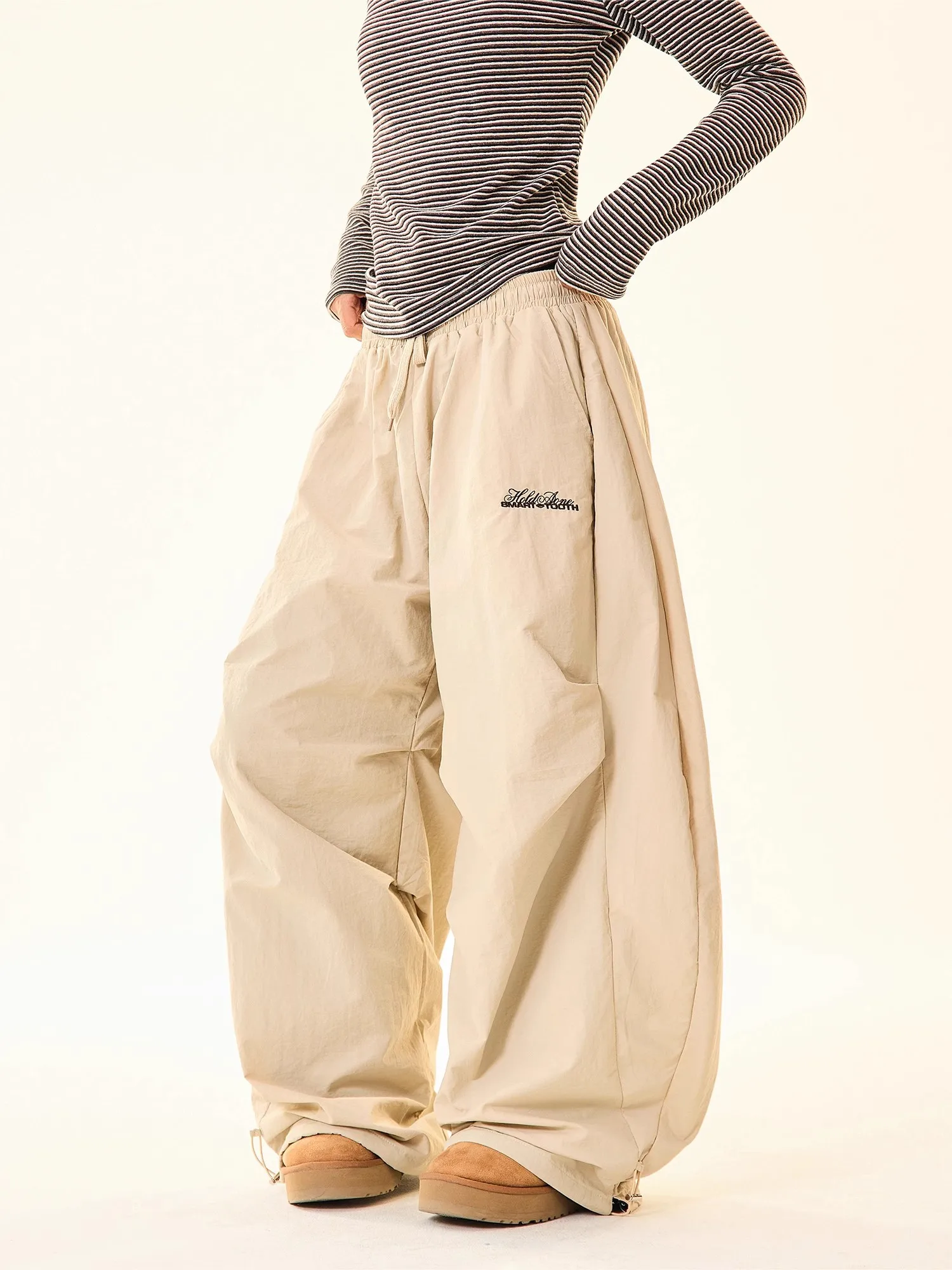 Pantalones informales de pierna ancha con forro Street Sle Fce, ropa de trabajo holgada para mujer, diseño plisado Retro americano, Otoño Invierno