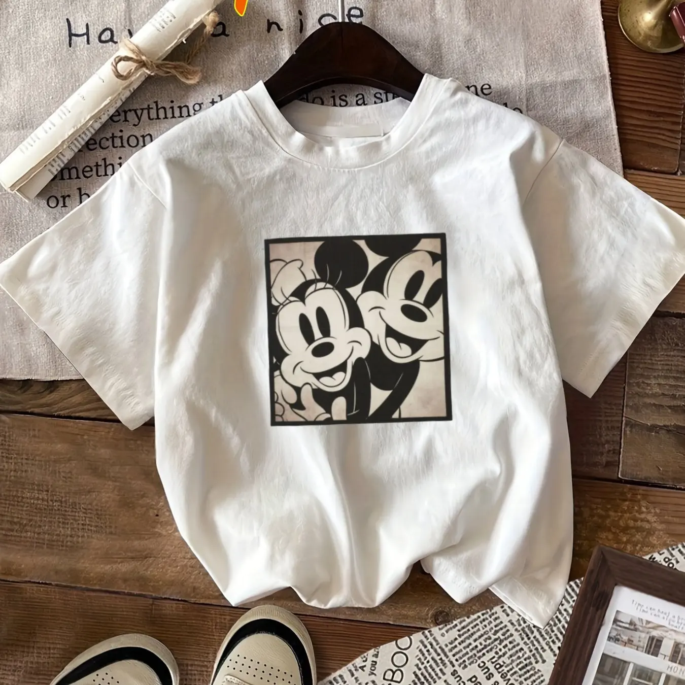 

Cartoon Mickey Mouse Summer T-shirt Animated Boy Girl Family Parent-child Clothing Casual Loose Comfort Oversized Men Women Top
