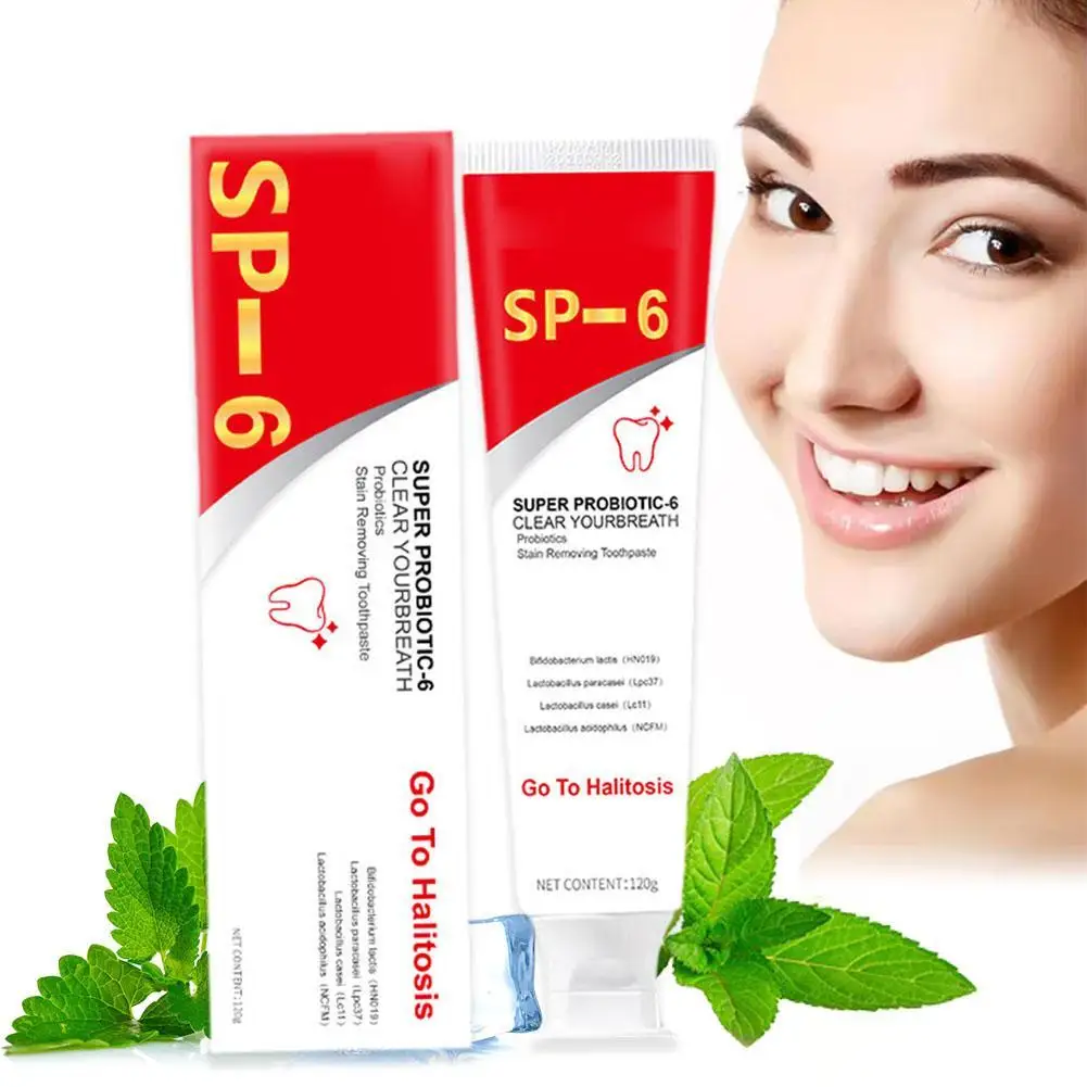 120g SP 6 dentifricio schiarente probiotico cura orale del respiro rinfrescante con dentifricio e probiotici sbiancamento dei denti