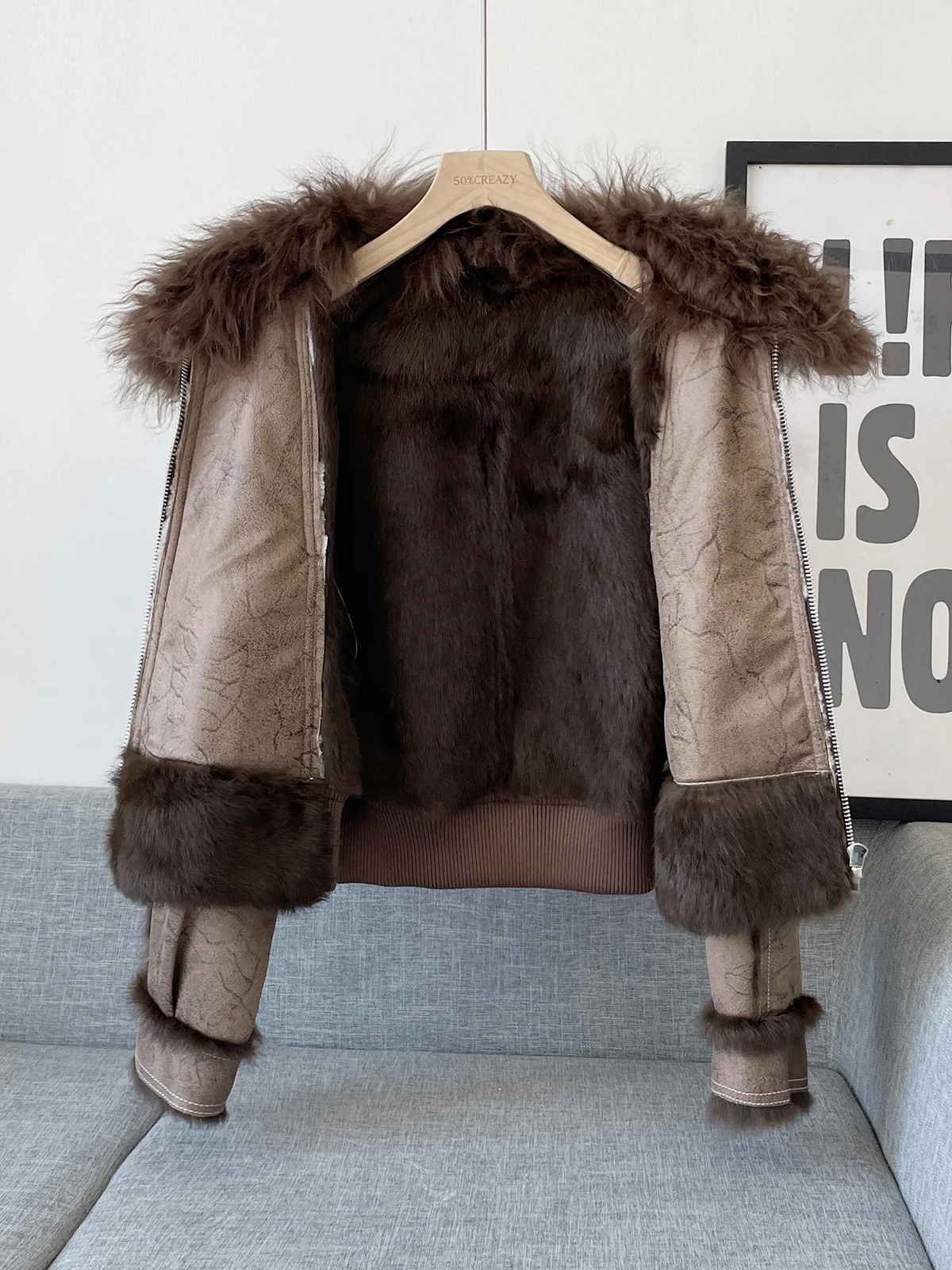 2023 winter new genuine rabbit fur Jackets For Women fashion short lambswool collar warm double faced fur coat Outerwear Y3276