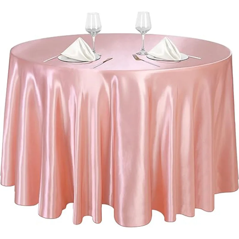 Round Satin Tablecloths, Rose Gold Bright Silk Table Cover for Wedding Banquet ,Solid Color Wedding Birthday Table Decoration