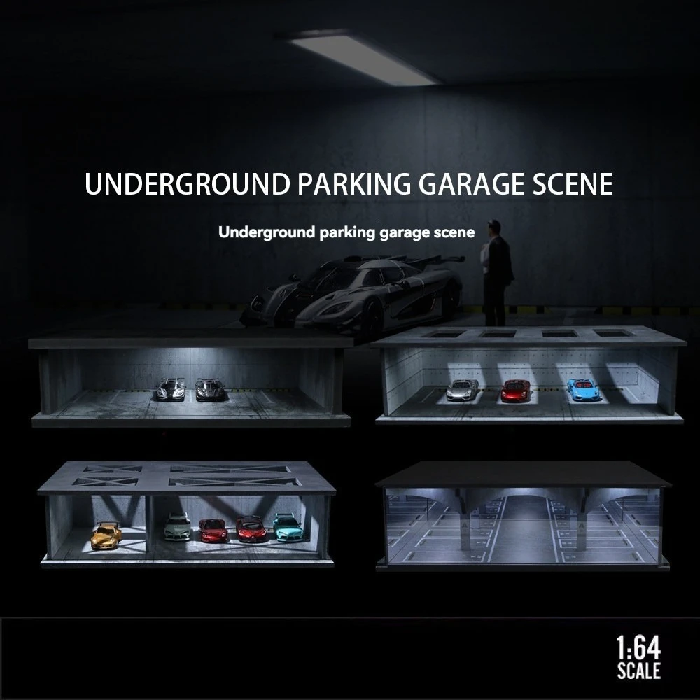 Portable 1 64 Scale Underground Parking Garage Light Up Diorama Assembly Scene Model Simulation Garage Ornament Gift New