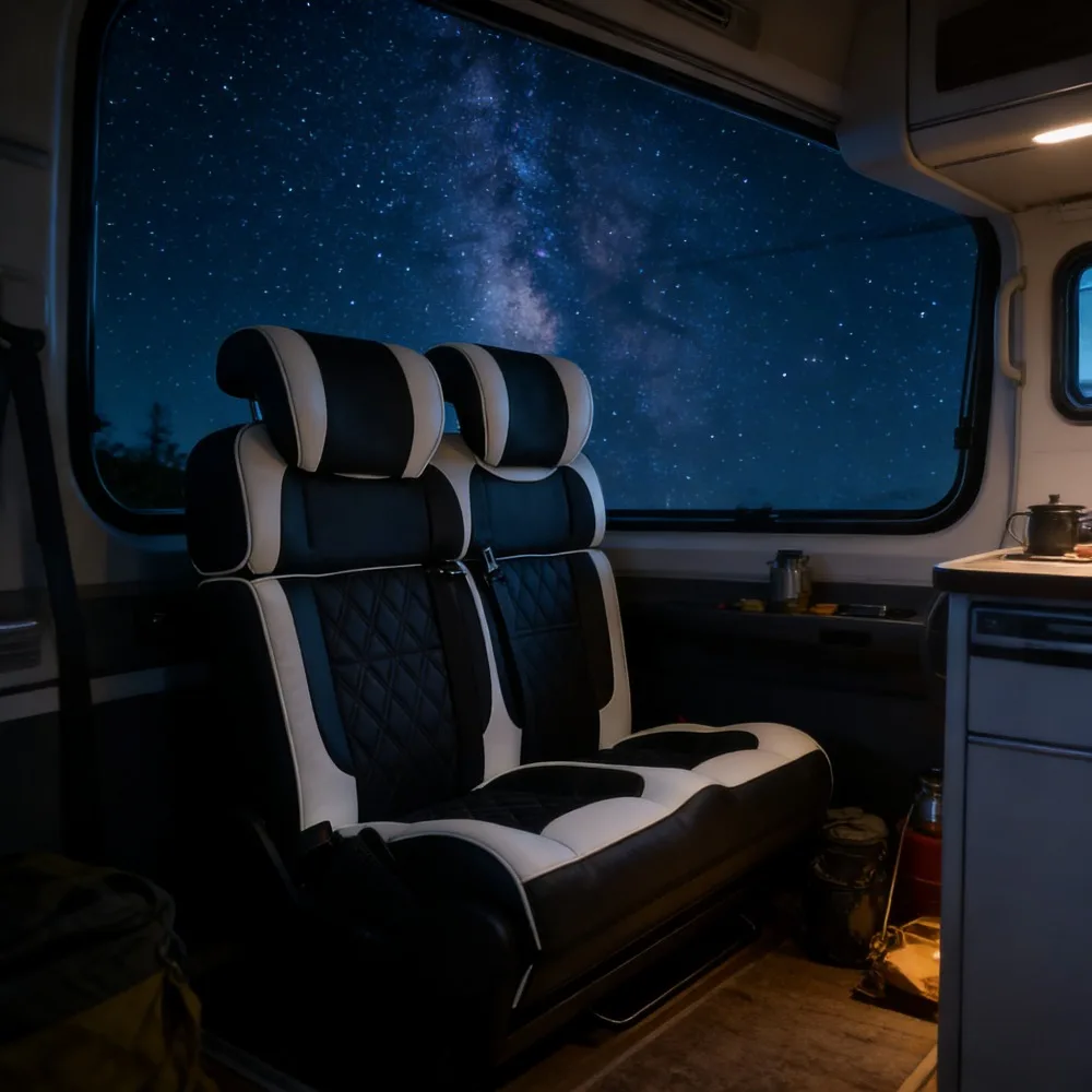 Multifunctional Swivel Leather Car Seat Wholesale Customizable Luxury Converts Motorhomes RV Camper Vans Caravan Into Flat Beds