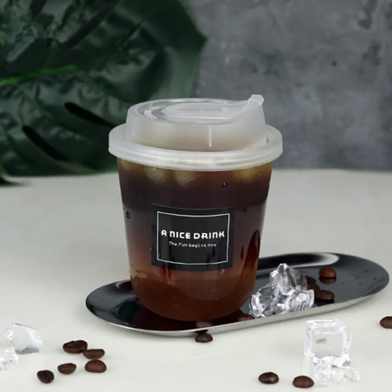 

50pcs U shape disposable coffee plastic cups 360ML PET cold drink packaging cup summer camping party beverage cup with lid