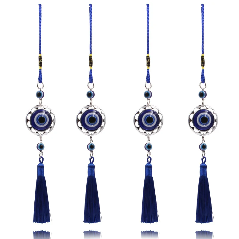 Evil Eye Lucky Charm Protection Tassel Crystals Feng Shui Car Room Decor Turkish Blue Eye Retro Glass Pendant Home Decor Gift