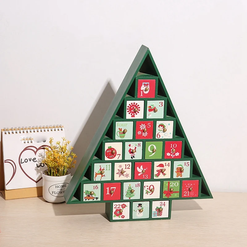 Christmas Wooden Calendar Cabinet Christmas Tree Desktop Ornaments Decoration Countdown Train Ornaments