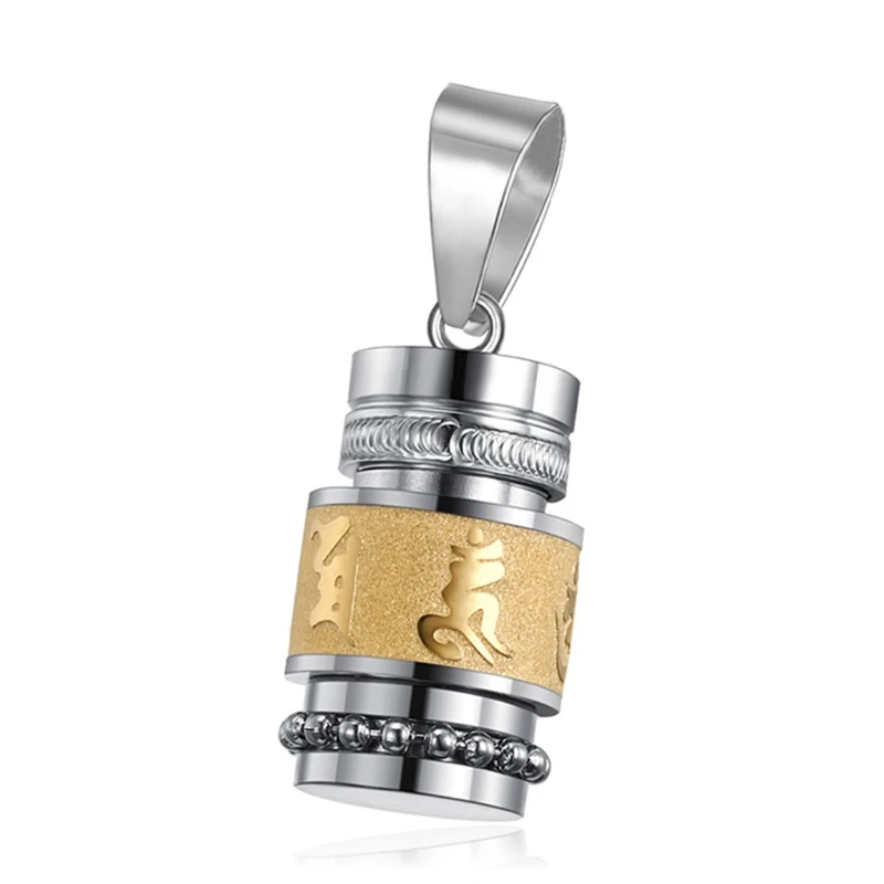 Stainless Steel Buddhism Six Words Rotatable Necklace Women Men Prayer Wheel Bottle Urn Pendant Necklace