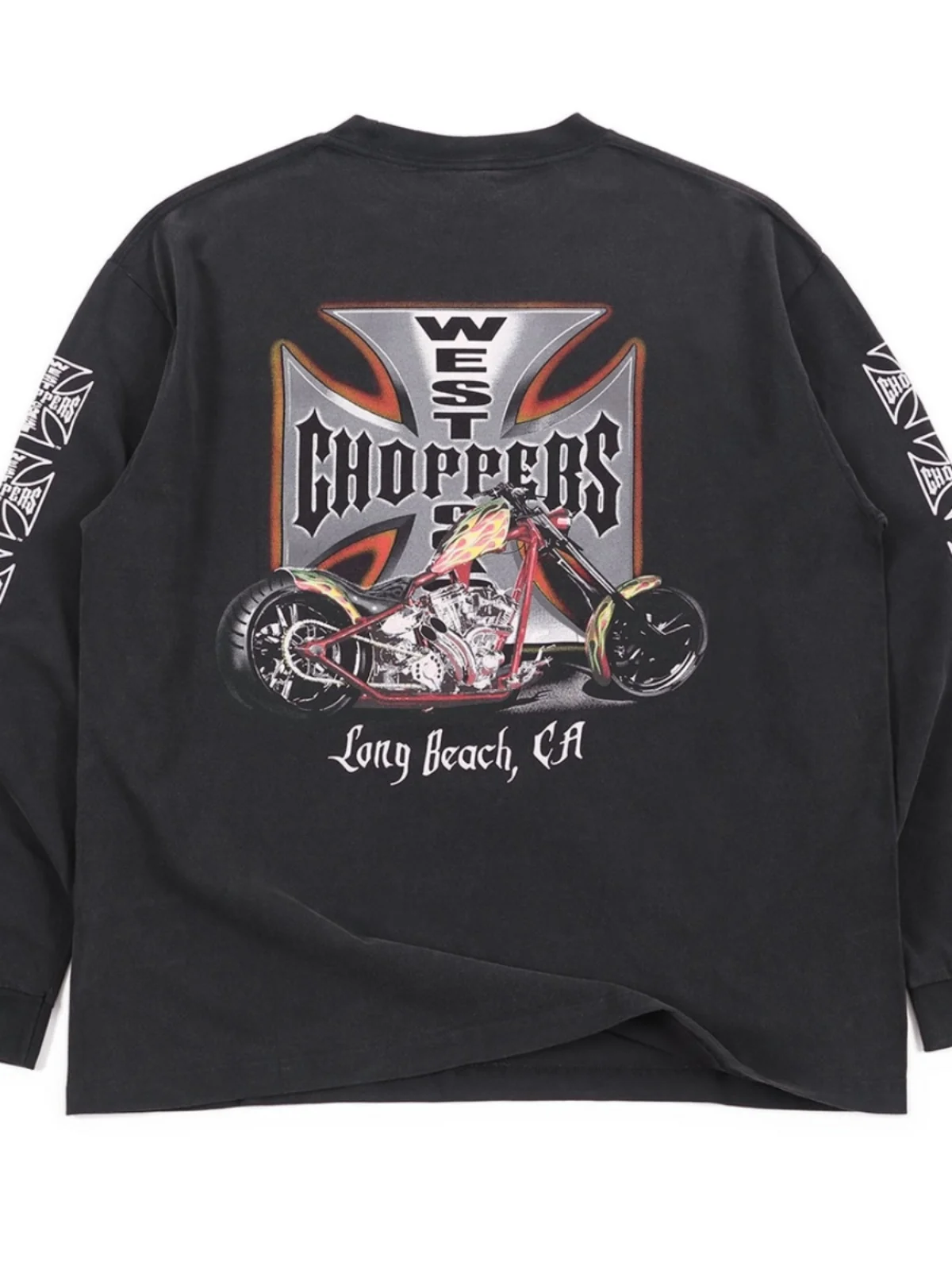 

Футболка American Street Sle West Coast Choppers с мотоциклетным принтом, винтажная, с длинными рукавами, свободного кроя, из чистого хлопка