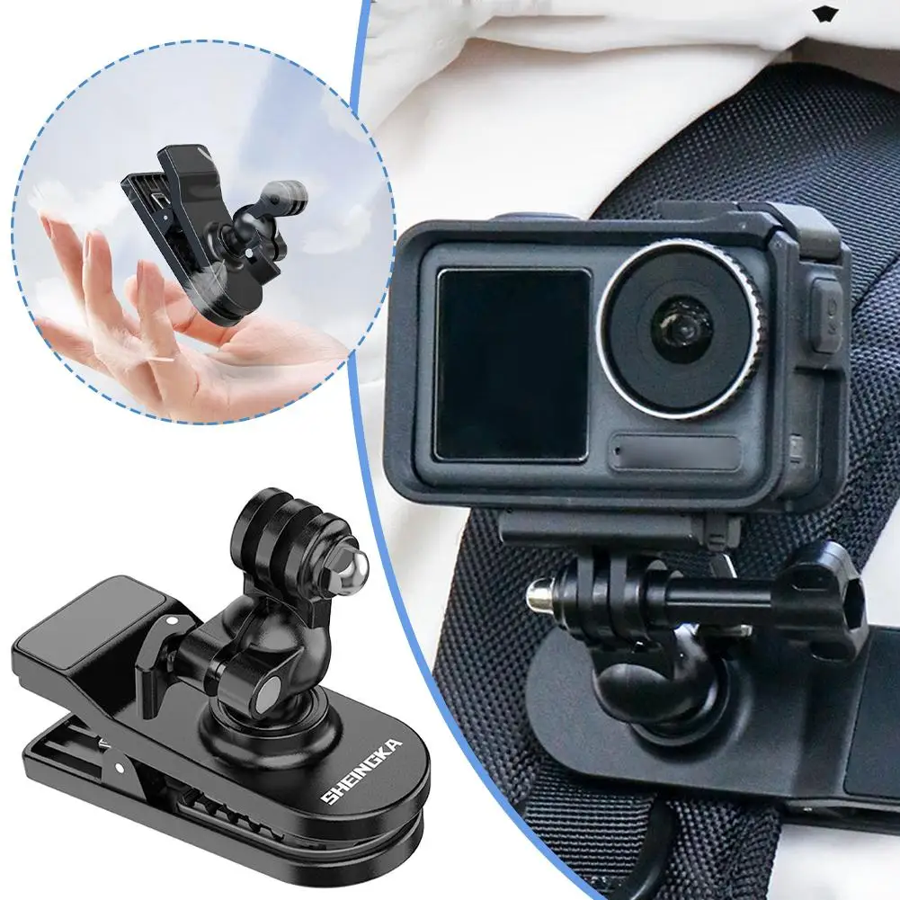 360 Rotary Action Cam Sports Camera Quick Clip Backpack Strap Mount Clamp Holder For GoPro 12 11 OSMO 3 4 For Insta360 X3 X T5G1