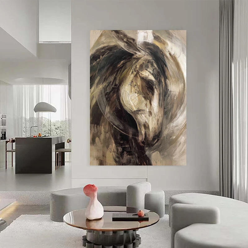 100% Handmade Abstract Oil Painting On Canvas Big North Horse Wall Art Picture For Home Living Room Decor Image Ins Animal Mural
