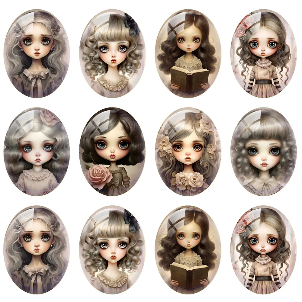 

10pcs/lot Beauty Flower Girl Oval Photo Glass Cabochon Flatback Demo Flat Back Cameo For Diy Jewelry Making Supplies