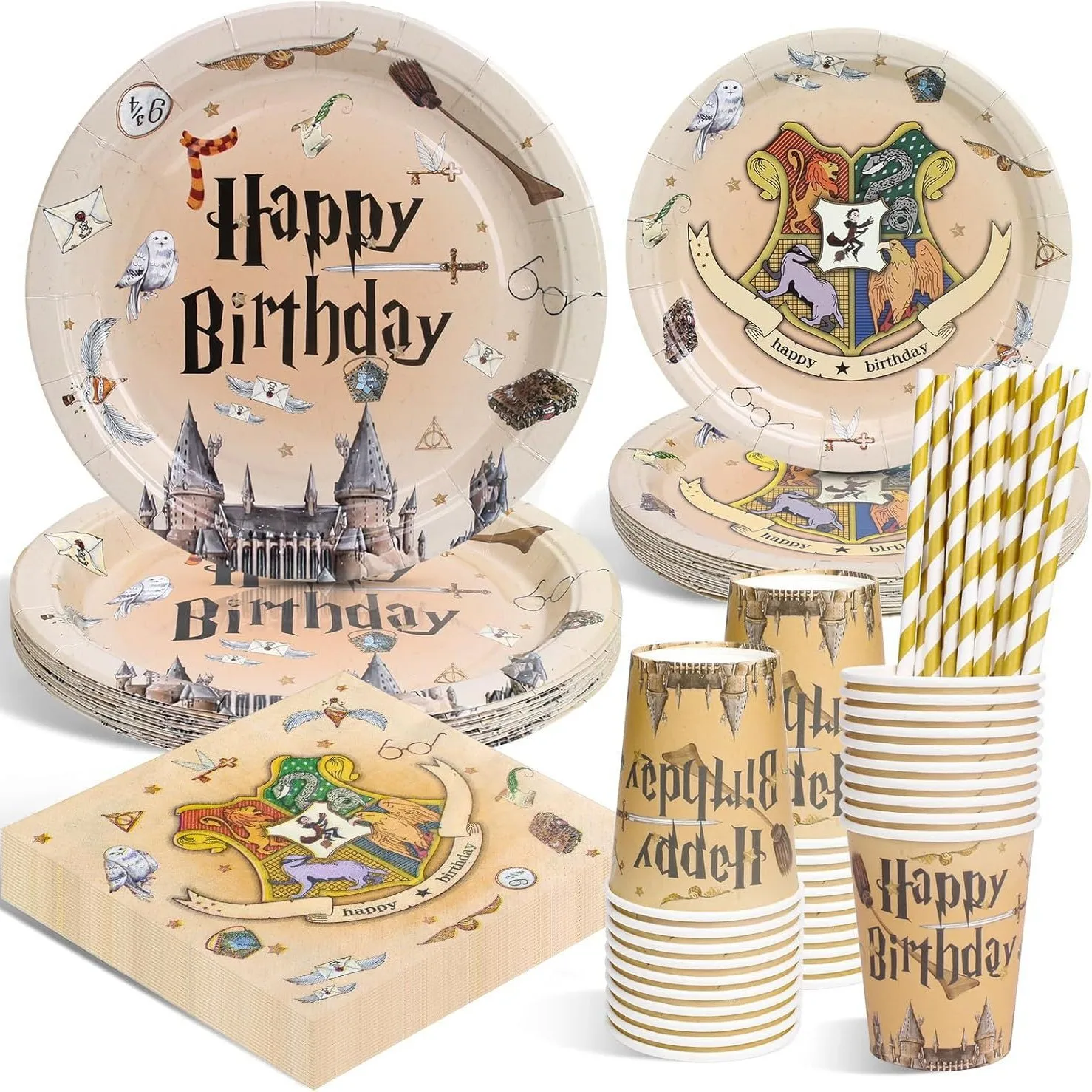 Juego de Vajilla Desechable de Harry Potter para Fiestas, Decoración de Cumpleaños, Vasos, Platos, Servilletas, Baby Shower