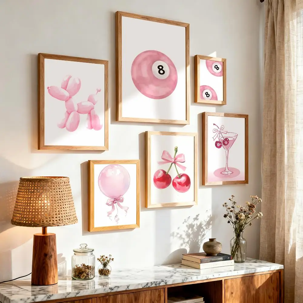 Pink Billiards Cherry Perfume Y2K Painting Calligraphy Aesthetic Canvas Wall Poster Modern Room Bedroom Cafe Wall Artwork