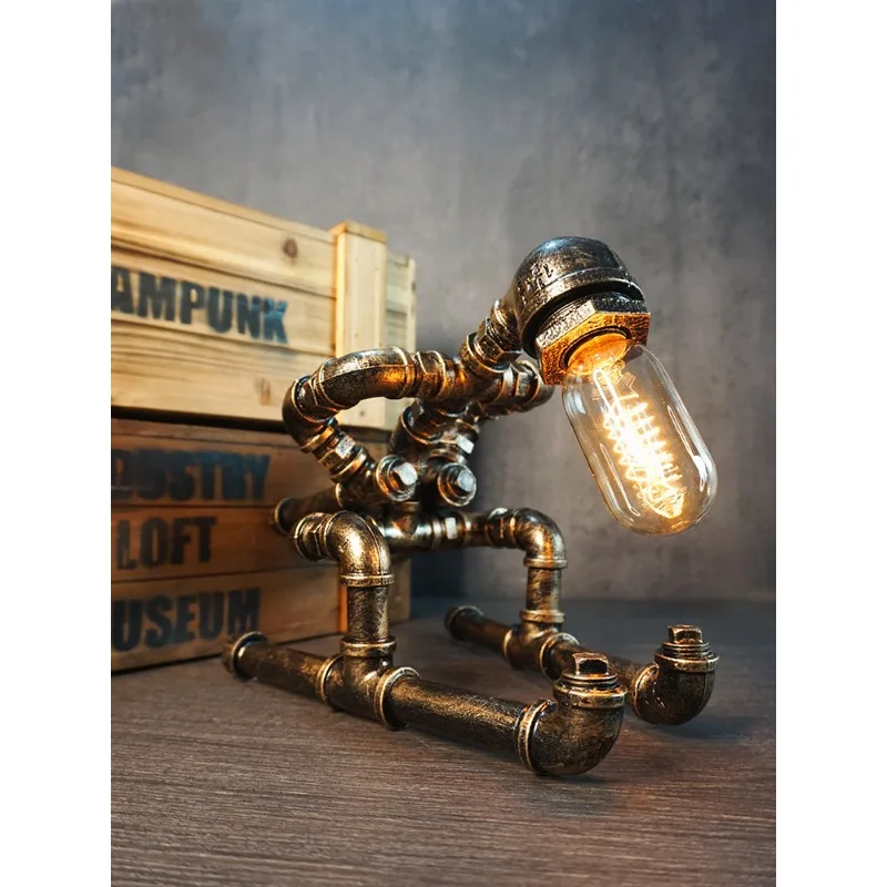 Retro industrial style ornaments, water pipe robot coffee bar bedside decorative lights