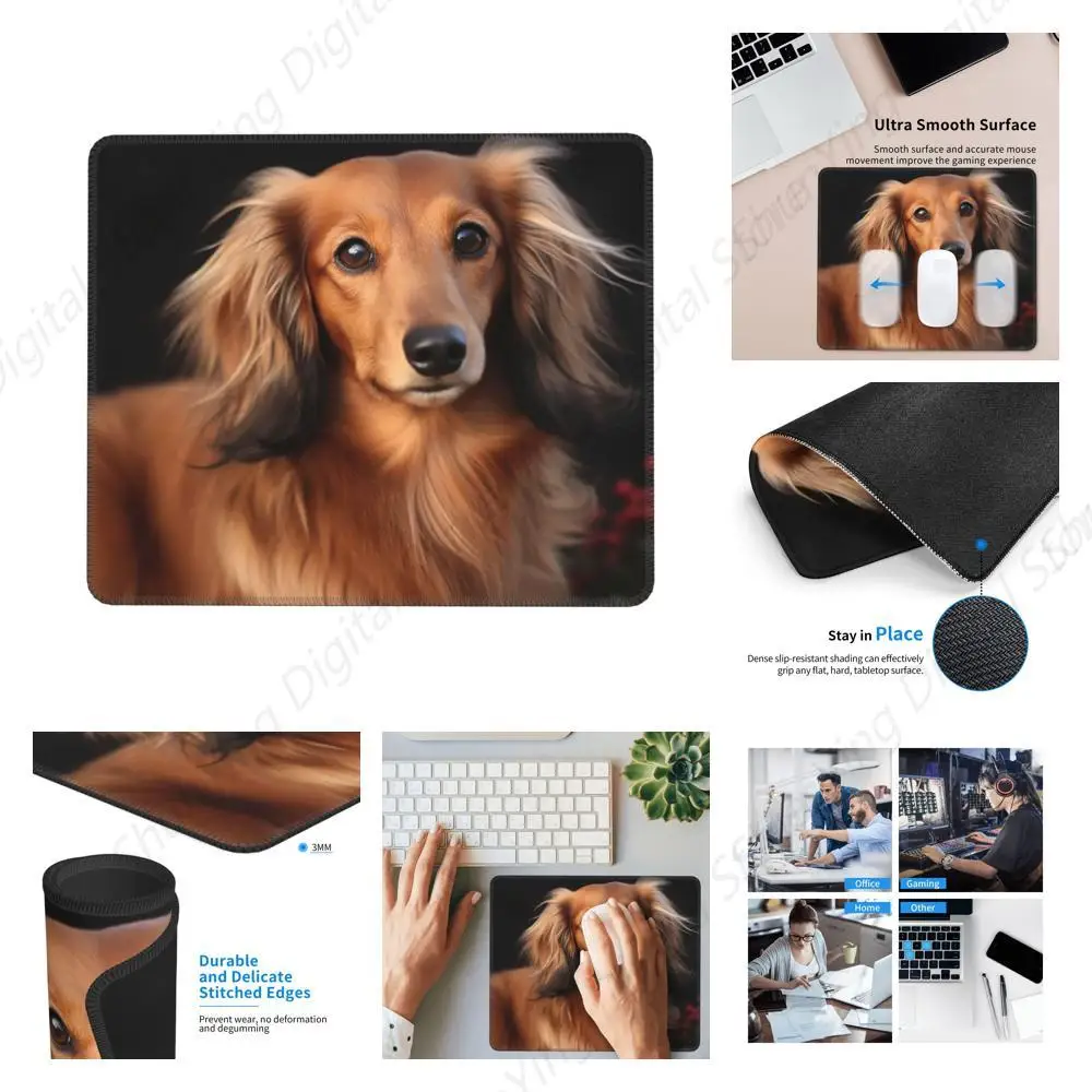 Men's And Women's Mouse Pads Long Hair Sausage Dog Table Pads Anti Slip Rubber Suitable For Gaming Office Laptop Mouse Pads