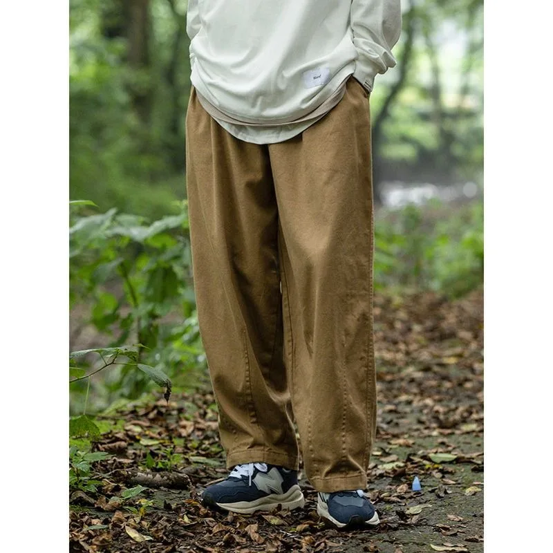 

Japanese Retro Solid Color Elastic Waist Trendy Versatile Straight Overalls Men's Loose Wide-leg Casual Pants