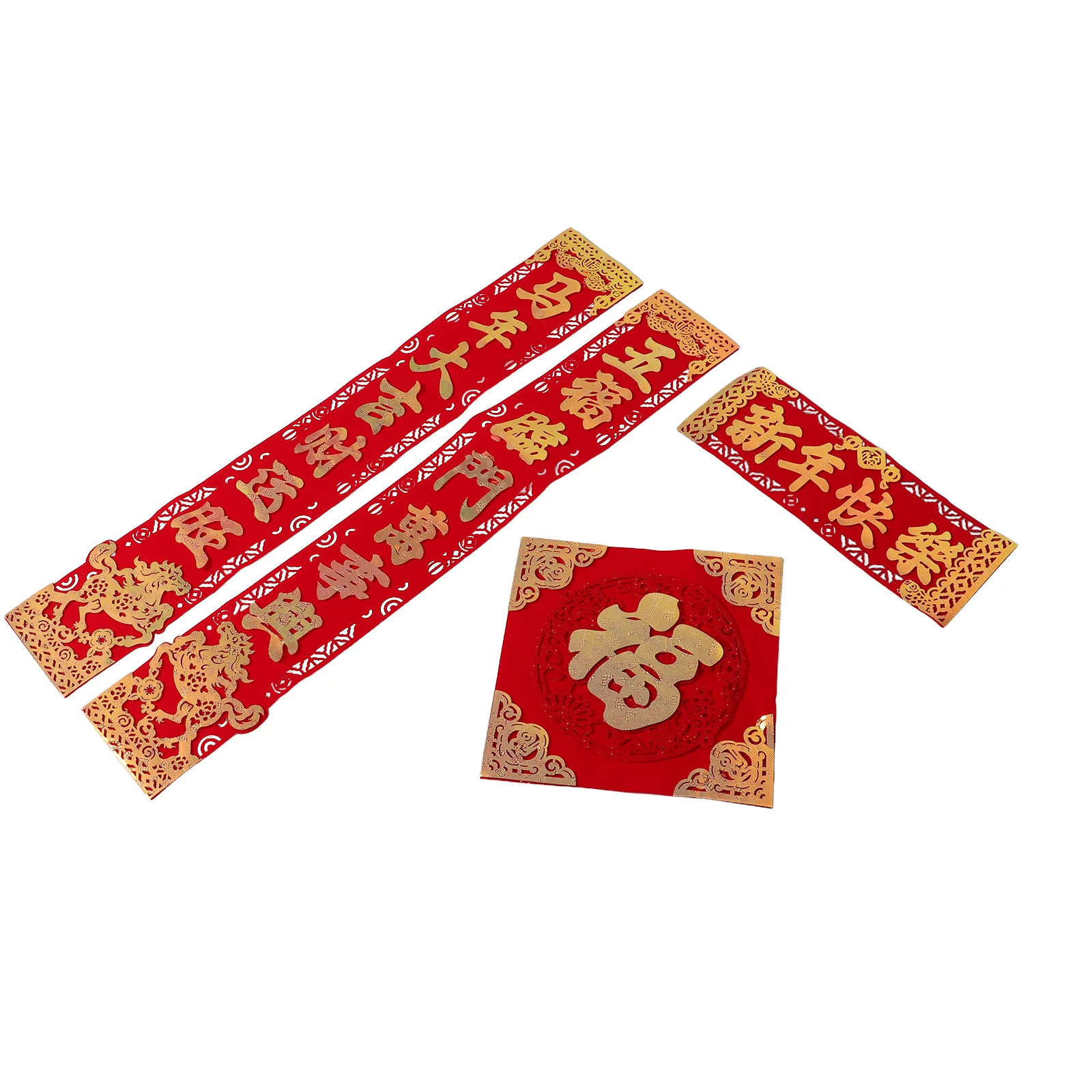 

1Set Chinese New Year Horse Decorations 3D Spring Festival Couplets Set with Fu Stickers for Door Window Wall Lunar New Year