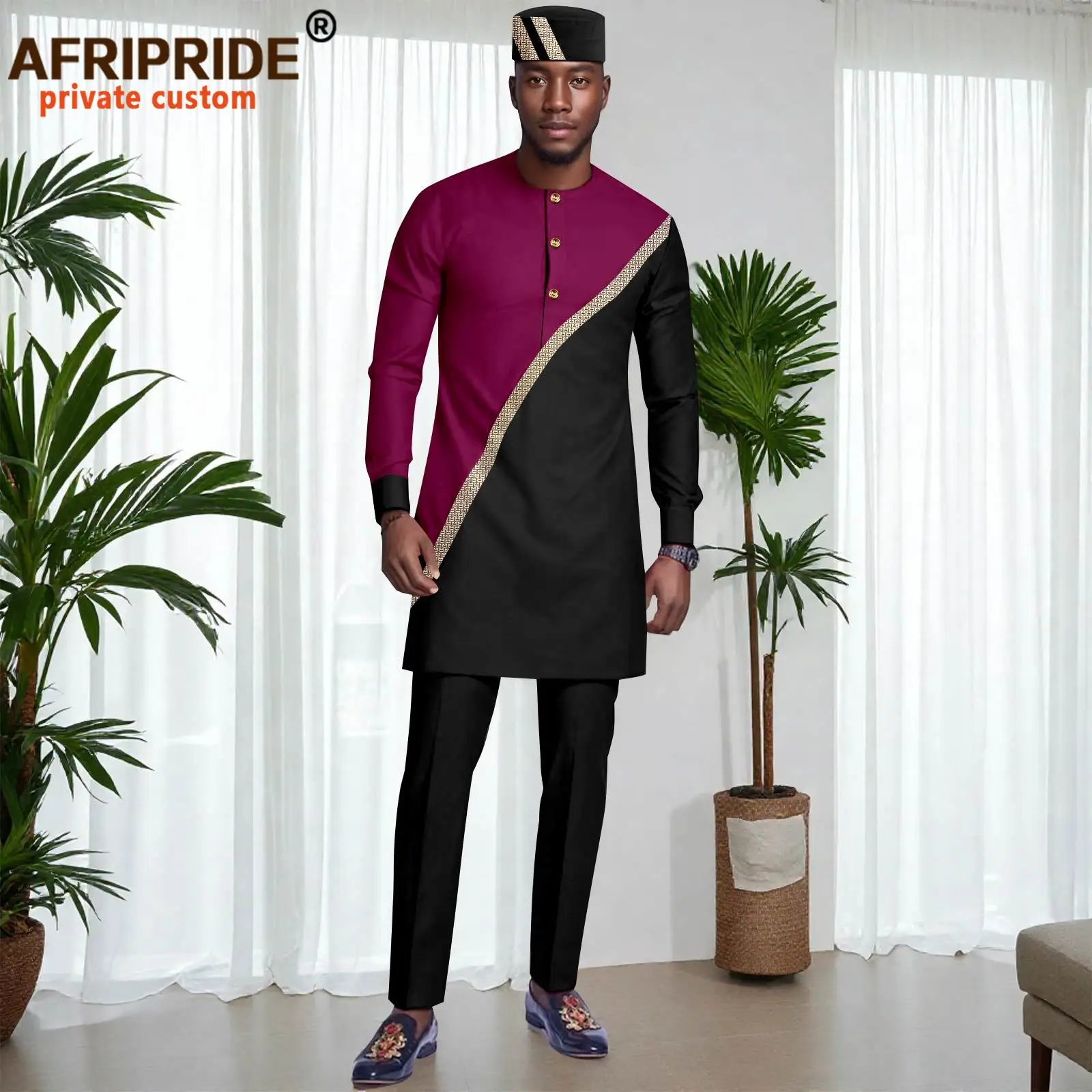 African Traditional Clothes for Men Embroidery Full Sleeve Shirts Pants and Hats 3 Pieces Set Dashiki Outfits Wedding 2516039