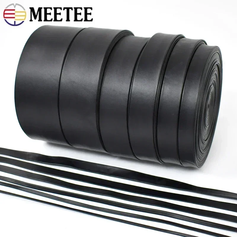 5M Meetee 3-50mm Black PU Soft Leather Ribbon Band Bag Strap Belt Cords Necklace Jewelry Decor Webbing Rope DIY Sewing Material