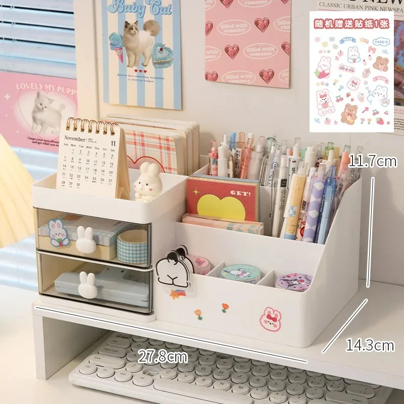 

Desktop Cosmetic Storage Box Organizer Drawer Office Storage Rack Stationery Desk Pen Holder Bunny Drawer Organizer Cute Kawaii