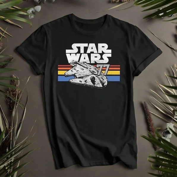 Camiseta de manga corta con estampado de algodón desgastado Millennium Falcon, regalo gráfico Vintage de Star Wars para hombres y mujeres, camiseta de película clásica