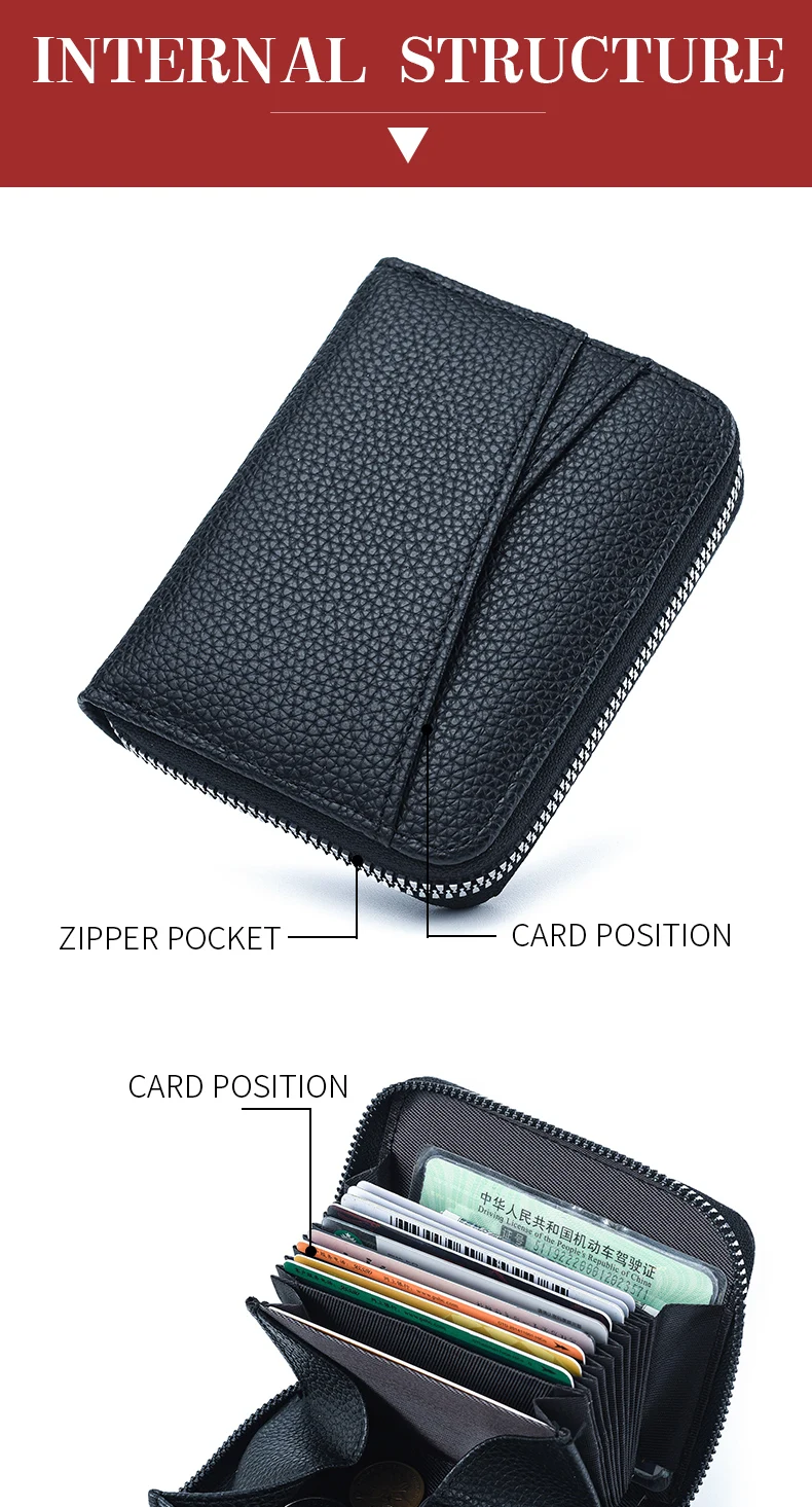Women's Zipper Purse Short Lychee Pattern Fashion Multi-Card Slot ID Card Holder Coin Zipper Purse For Women