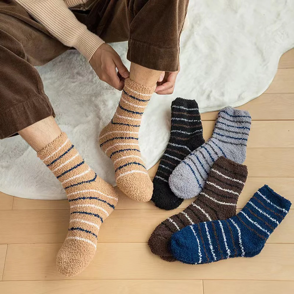 2/3 Pairs Coral Velvet Men\'s Socks Thickened Not Falling Off Winter Home Sleeping Socks Bear Insulation Boy Mid Calf Floor Socks