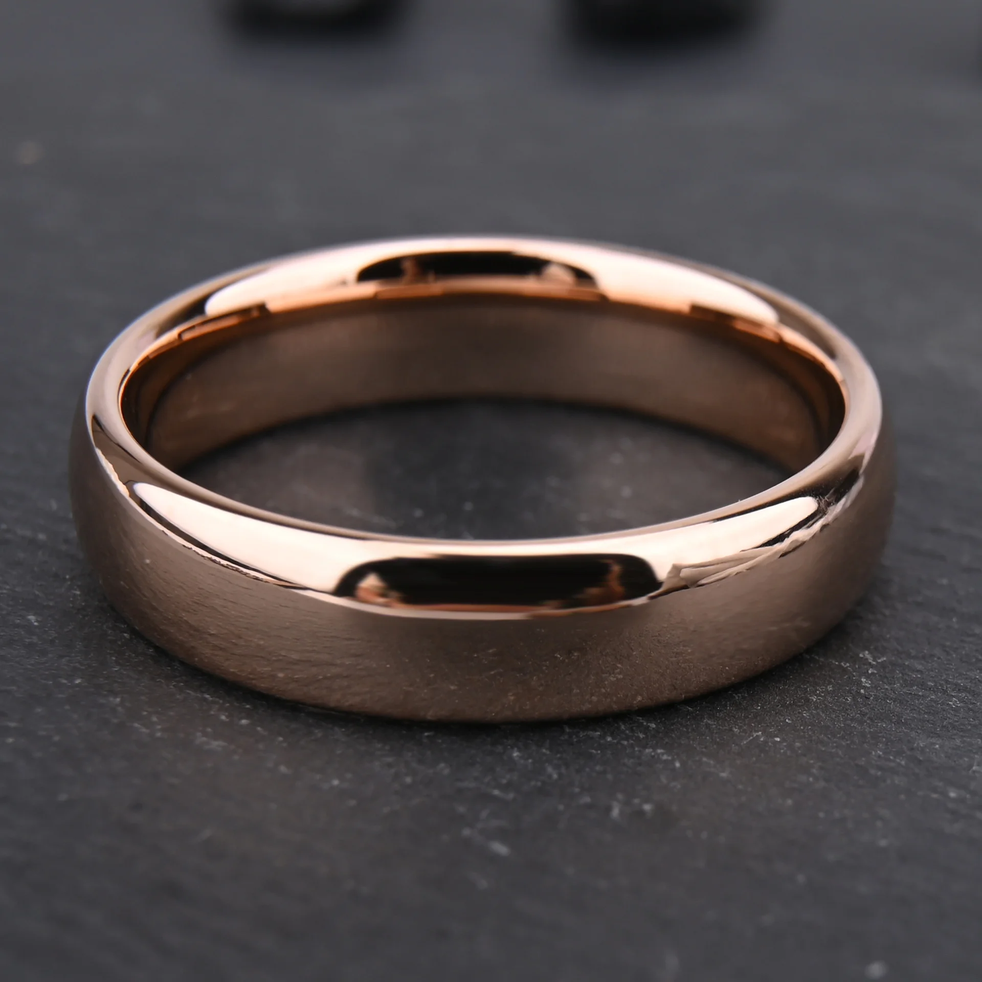 6mm Polished Domed Rose Gold Plated Tungsten Rings for Men Women Wedding Engagement Anniversary Customizable Rings Couples