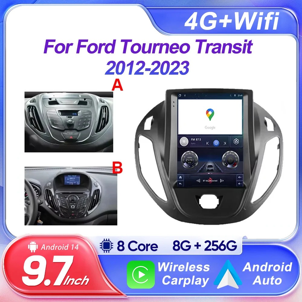 9.7 inch Vertical Screen Android 14 For Ford Tourneo Transit 2012-2023 For  Style Auto Radio 4G Wifi Carplay 7862 CPU