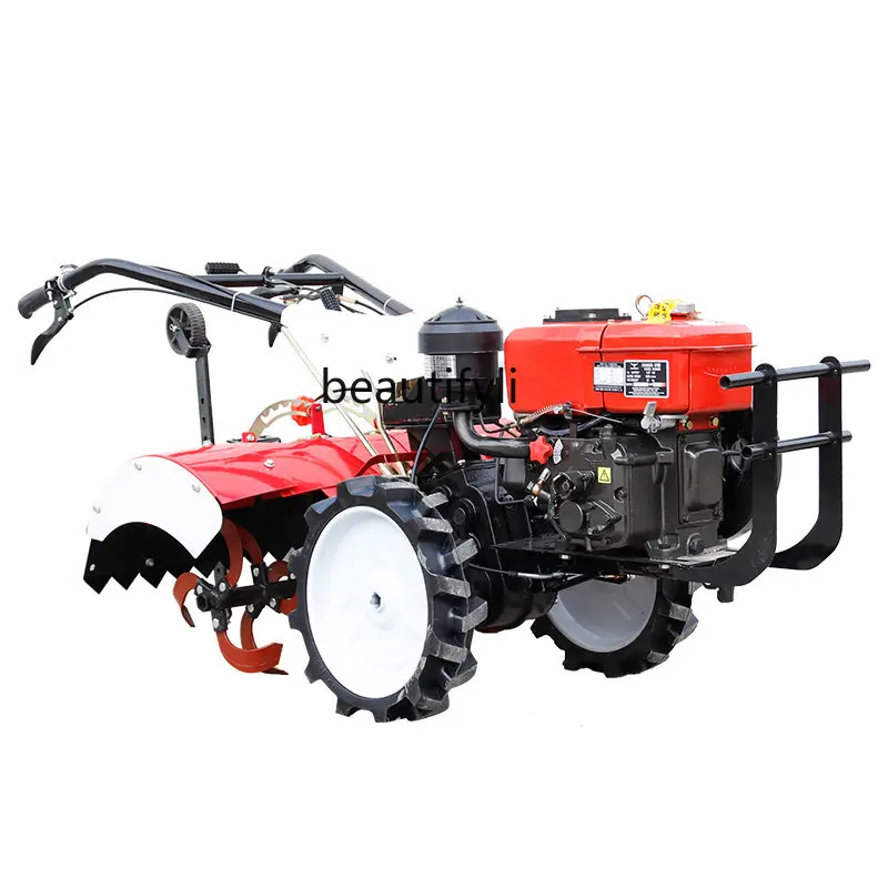 yj Agricultural Four-Wheel Drive Mini-Tiller Ditching Small Cultivation Machine Household Diesel Rotary Tiller Ploughing