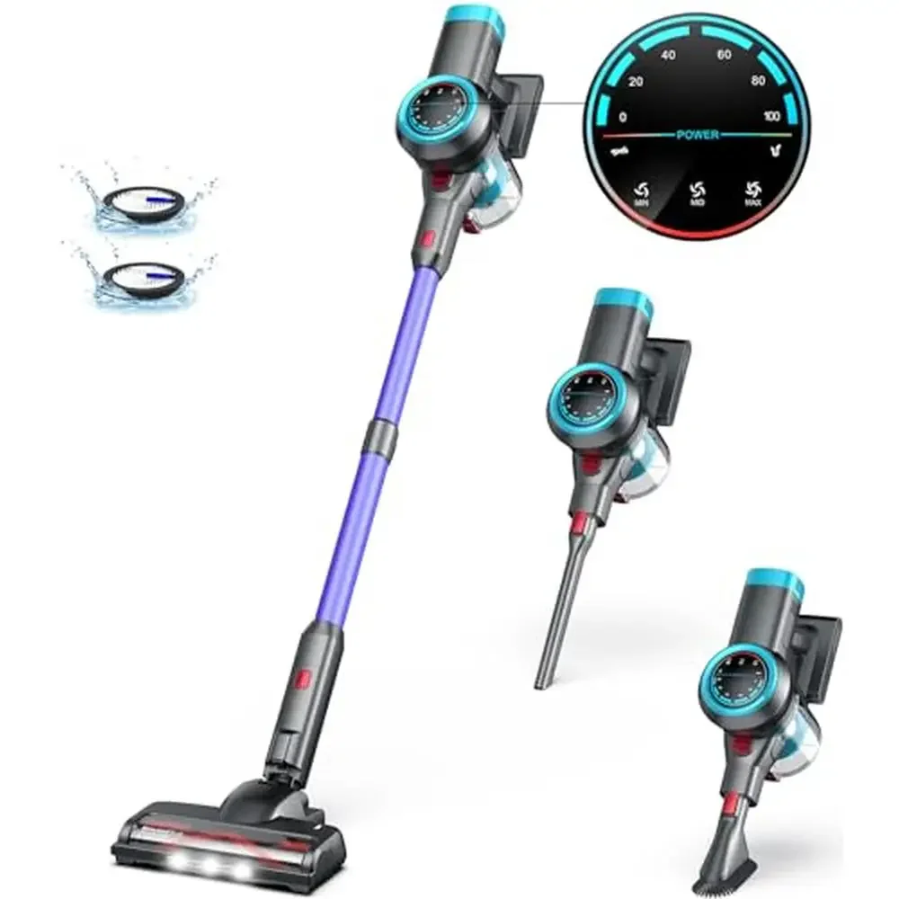 Powerful Cordless Vacuum Cleaner V16PRO Purple Self-Standing Hands-Free 60-Min Runtime Detachable Battery LED Display 5-Level