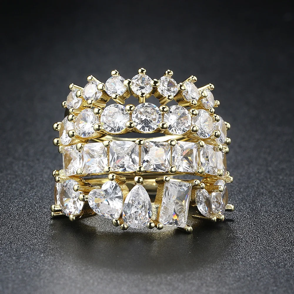 Simple Women's Ring Gold Color Geometry Cubic Zirconia Minimalist Stacking Rings Finger Accessories Female Jewelry Gifts R018