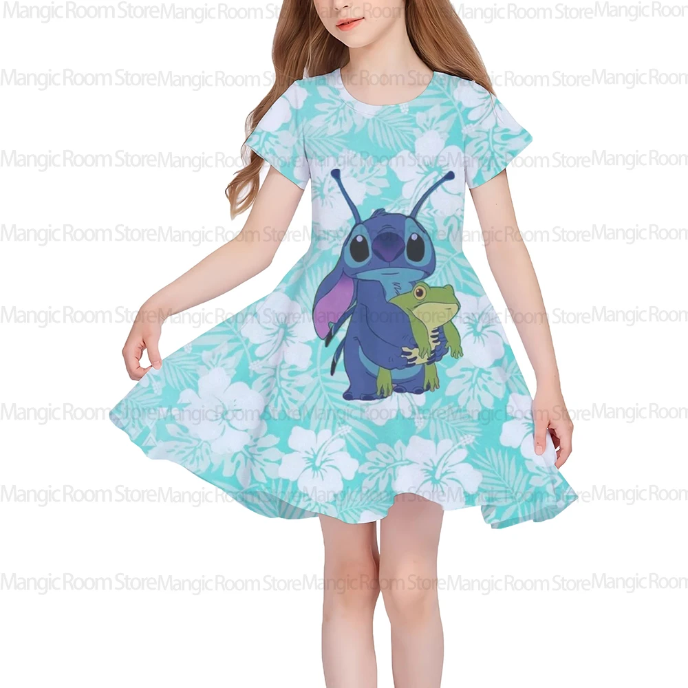 

3D печать Disney Stitch модный мультяшный узор милое платье с короткими рукавами для ролевых игр молодежная одежда для девочек повседневное платье с героями мультфильмов Swee