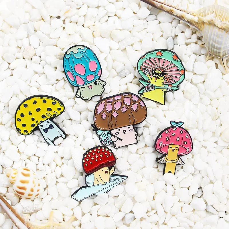 singer Guitar Angel Wing Mushroom head Pin Lapel For Kids Friends Jewelry Cartoon Mushroom Baby Enamel Brooch Paper Plane Rock