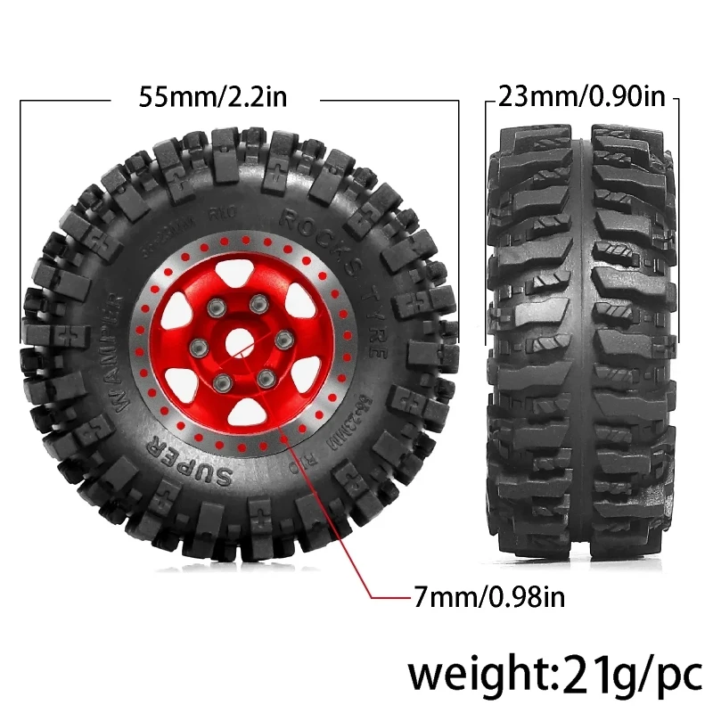 Ensemble d'opathie de roue Beadlock en métal, 55mm, 1.0 ", 1/18, 1/24 RC Inoler Car, TRX4M, SCX24, AX24, FCX24, pièces de mise à niveau, accessoires, 4 pièces