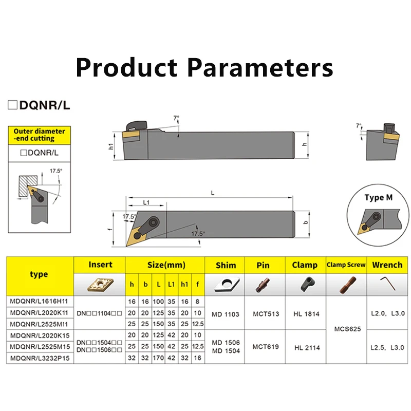 MDQNR1616 MDQNR2020 MDQNR2525 MDQNR3232 External Turning Tool MDQNR MDQNL Lathe Bar Turning Holder CNC Cutting Tool Cutter Bar